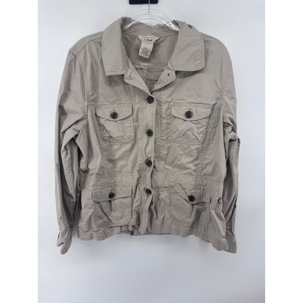 L.L.Bean Womens Khaki Cotton Safari Jacket Button Front Size 20 Reg